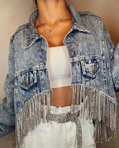 Diy Jean Jacket Ideas Rhinestone, Rhinestone Jacket Outfit, Denim And Rhinestone Outfit, Diy Denim Jacket Ideas, Clothing Shoot Ideas, Diy Jean Jacket Ideas, Denim And Rhinestones, Rhinestone Clothes, Rhinestone Denim Jacket