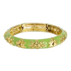 A fabulous accessory that's perfect for stacking. Featuring enamel with a gold tone gilded floral design all around. Simple Gold Accessories, Gold And Green Jewelry, Channel Jewelry, Vintage Jewelry Antique, Chic Fashionista, Vintage Jewlery, 1928 Jewelry, Green Accessories, Beautiful Bracelets