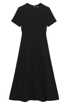 Go from the office to evening events with ease in this versatile A-line dress cast in a timeless hue. 49 1/2" length (size 8) Hidden back-zip closure Jewel neck Short sleeves Side-seam pockets Lined 70% triacetate, 30% polyester Dry clean Imported Elegant A-line Dress With Side Zipper, A-line Midi Dress With Box Pleat For Office, Classic A-line Midi Dress With Box Pleat, Tailored A-line Midi Dress For Work, Fit And Flare A-line Midi Dress For Work, Sleek A-line Midi Dress With Flattering Silhouette, Formal A-line Midi Dress With Flattering Silhouette, Office Midi Dress With Box Pleat, Tailored A-line Midi Dress For Evening