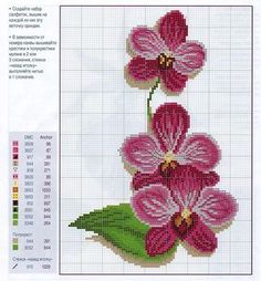 the cross stitch pattern has pink flowers on it