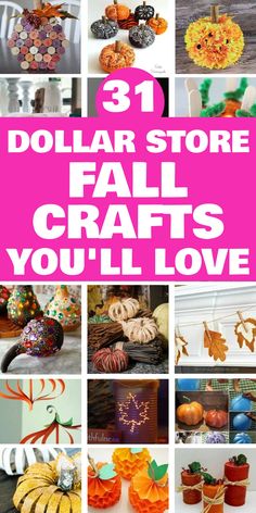 Dollar store fall crafts collage with various DIY decorations for autumn. Crafts For Fall Autumn, Fall Decor Ideas For The Home Diy Easy, Easy Fall Crafts For Adults Diy Cheap, Fall Diy Decor Dollar Store, Easy Fall Decorations Diy, Fall Dollar Tree Crafts, Dollar Tree Wreaths, Easy Fall Crafts For Adults