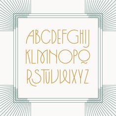 an art deco font with sunbursts and lines in gold on a white background