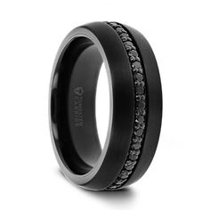 black ceramic wedding ring with roman numerals inlayed to the center and sides