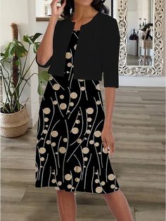 Women's Dress Set Two Piece Dress Church Dress Midi Dress Black Half Sleeve Polka Dot Ruched Summer Spring Crew Neck Casual 2023 S M L XL XXL 3XL 2023 - US $29.99 Women's A Line Dresses, Church Dresses, Printed Long Dresses, Vestido Casual, Dress Set, Knee Length Dresses, Types Of Dresses, Two Piece Dress, Botswana