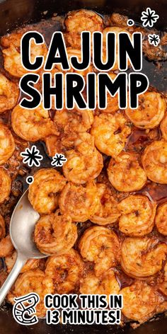 the cover of cajun shrimp cookbook is shown with a spoon in it and text overlay