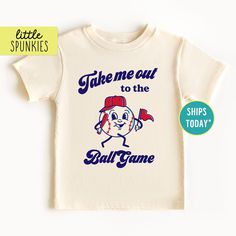 Retro Baseball Tee for Kids, Take Me Out to the Ballgame T-Shirt, Game Day Shirt (SMILEY FACE) PRODUCTION TIME Little Spunkies from the designer/owner of Spunky Pineapple Co https://www.etsy.com/shop/SpunkyPineappleCo   All baby and toddler clothes are 100% designed and printed with water based ink. All orders placed before 12:00 pm EST are shipped out same day (Monday - Friday). Orders received after noon are shipped out the next business day. ONESIES® BRAND Made from 100% Cotton. We print on Onesies® Brand. T-SHIRT Made from 100% Cotton. These run true to size. If you are in between sizes we suggest sizing up. CARE Machine wash in cold water, inside out, and tumble dry.   SHIPPING All orders are shipped out via USPS First Class Mail (3-4 days).   Shipping upgrades are available at checko Screen Print Short Sleeve T-shirt For Playtime, Funny Short Sleeve T-shirt For Playtime, Cotton Slogan T-shirt For Fan Gear, Funny Crew Neck T-shirt For Playtime, Funny Short Sleeve Tops For Playtime, Graphic Tee With Crew Neck For Playtime, Crew Neck Tops With Screen Print For Playtime, Graphic Print Crew Neck Shirt For Playtime, Crew Neck Tops With Letter Print For Playtime