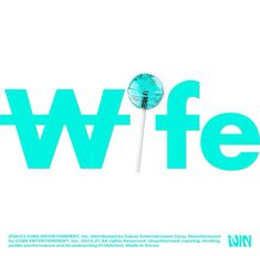 a blue lollipop sitting on top of the word wffe in front of a white background