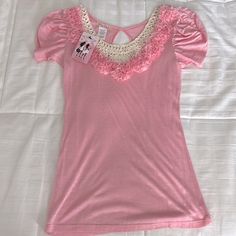 Cute Pink Top That Is Unworn With Tags (Slightly Translucent Material)! Pink Stretch Feminine Tops, Cute Pink Top, Translucent Material, Hair Clothes, Pink Top, Pink Tops, Cute Pink, Things To Buy, Cool Outfits