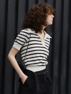 MO&Co. Kadın Yün Çizgili Kısa Örgü Üst Bol Günlük V Yaka Kazak Cropped Knit Top, V Neck Pullover, Princess Mary, Knit Crop Top, Cute Shorts, Sleeves (women), Color Stripes, Puff Sleeves, Short Outfits