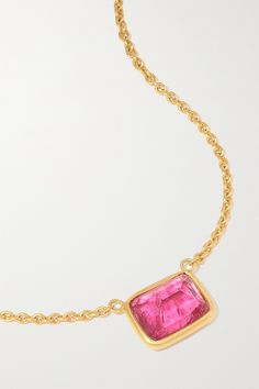 London-based jeweler Pippa Small describes the pink tourmaline chosen for this necklace as ""one of the most loving stones,"" because it's believed to provide emotional support. It's handmade from 18-karat gold. Complement and enhance the rosy and red flecks with a coordinating lipstick. Yellow Gold Pink Sapphire Necklace, Formal Pink Ruby Necklace, Pink Ruby Necklace For Formal Occasions, Formal Yellow Gold Tourmaline Necklaces, Formal Yellow Gold Tourmaline Necklace, Fine Pink Sapphire Necklaces For Formal Occasions, Luxury Pink Ruby Necklaces, Pink Ruby Necklace Fine Jewelry, Luxury Pink Jewelry With Bezel Setting