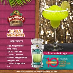 an advertisement for margarita with limeade and key west margarita