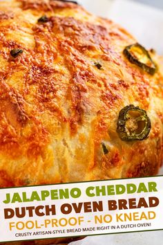 an advertisement for jalapeno cheddar dutch oven bread