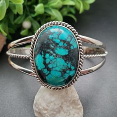 Oval Turquoise Cuff Bracelet As Gift, Handmade Turquoise Oval Cuff Bracelet, Turquoise Bangle Cuff Bracelet With Natural Stones, Turquoise Natural Stone Cuff Bangle, Hippie Bracelets, Southwestern Design, Hand Wrist, Turquoise Bracelet Cuff, Royston Turquoise