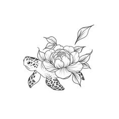 a drawing of a turtle and flower