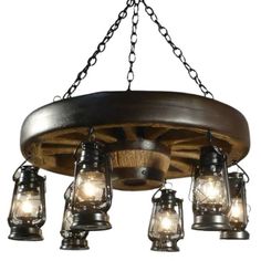 Small Wagon Wheel Reproduction Chandelier with Lanterns Outdoor Themed Bedroom, Wagon Wheel Light, Western Candle Holders, Western Saloon, Antler Chandelier, Wheel Chandelier, Rustic Lanterns, Wagon Wheel Chandelier, Rustic Chandelier