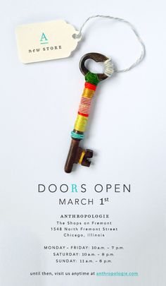 a poster with a key hanging from it's side and the words doors open