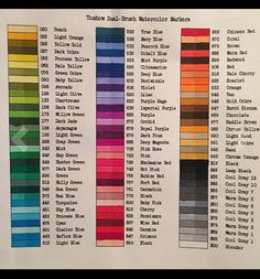 an old color chart with the names of different colors