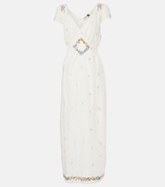 Carey embroidered maxi dress in white - Rixo | Mytheresa Summer Maxi Dress With Belt, White Belted Maxi Dress, Embroidered Maxi Dress, White Maxi Dresses, Maternity Wear, Floral Embroidery, Designing Women, Clothing And Shoes, Color Design