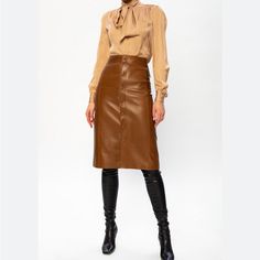 Women’s 2xn By Nancy Brown Faux Leather Skirt With Zip Up Back, Has Matching Belt Below The Knee Length #5080 New Without Tags 51%Cotton 35%Viscose 14%Nylon Fall Party Pencil Skirt, Chic Lined Pencil Skirt For Fall, High Waist Lined Pencil Skirt For Fall, Solid Mini Skirt For Office In Fall, Solid Color Mini Skirt For Office In Fall, Solid Color Skirt For Night Out In Fall, Solid Skirt For Night Out In Fall, Solid Color Skirt For Fall Night Out, Solid Skirt For Fall Night Out