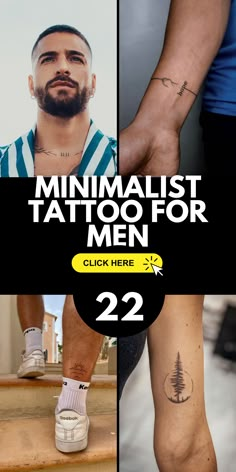 two men with tattoos on their legs and the words minimalist tattoo for men below them