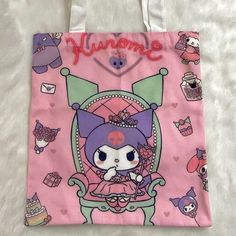 Super Cute Princess Kuromi Hand/Shoulder Bag Brand New Without Tag Princess Kuromi On Throne Design In Front Back Is White Approx. 13 In.W X 13.75 In. H (23.75 In. H With Hand Strap) High Quality Material: Canvas Makes For A Great Gift! Reusable, Washable, Great For Grocery Shopping, Other Shopping, Books, And Personal Items Can Be Used As A Shoulder Bag Or Handbag 3rd Picture Shows An Example Of What Can Fit Inside #Hellokitty #Kuromi #Mymelody #Hellokittyandfriends #Cutetotebag Pink Harajuku Style Tote Bag, Harajuku Style Pink Tote Bag, Pink Harajuku Style Tote Shoulder Bag, Cute Purple Shoulder Bag For School, Pink Harajuku Shoulder Bag For Gift, Pink Harajuku Style Shoulder Bag For Gift, Pink Shoulder Bag With Cute Design For Everyday Use, Harajuku Style Pink Shoulder Bag As Gift, Harajuku Style Pink Shoulder Bag For Gift