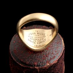 This ring was made in Birmingham in 1913 and is gorgeously engraved "To John Milne for Kind Services Rendered to the Smith Family 1914". There's a record of John Milne, a private in the British army (13th Battalion, Royal Scots) who died in 1915 during the Great War. He was married to Mary Smith Milne of Glasgow. Could this ring have belonged to him? Beautiful bloodstone intaglio. Smith Family, The Smith, British Army, Signet Ring, Will Smith, Glasgow, Birmingham, Ring