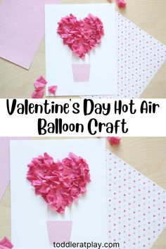 valentine's day hot air balloon craft with pink paper flowers in a heart shape