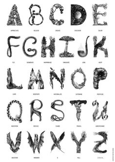 the alphabet is made up of different types of letters, numbers and symbols in black and white