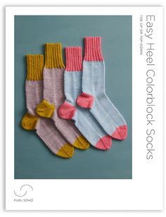 Easy Heel Colorblock Socks Pattern Download Small Things To Knit, Knit Socks Pattern, Handknit Socks, Knitting Things, Pink Guava, Purl Bee, Simply Knitting, Best Gift Cards, Scrap Yarn