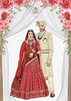 Wedding Invite for the prettiest bride-groom with all the details and animated invite. Caricature Wedding Invitations Templates, Wedding Caricature Indian, Bride Animation, Indian Bride And Groom Illustration, Bride Caricature, Wedding Invitation Caricature, Bride Groom Illustration, Wedding Illustration Couple, Bride And Groom Illustration