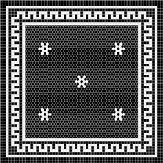 a black and white square with an intricate design in the middle, surrounded by smaller squares