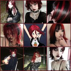 Red And Black Hair Pfp, Black Hair Pfp, Hair Pfp, Short Grunge Hair, Cute Hair Colors, Hair Inspiration Long, Hair Streaks, Dyed Hair Inspiration, Hair Inspiration Short