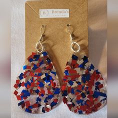 4th Of July Themed Earrings. Made By Me Large Earrings Non Smoking Home July 4, Large Earrings, Earrings Color, Art Project, Made By Me, Project Ideas, Dahlia, Lady In Red, Red Blue