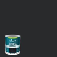 a can of valpspar black paint on a dark gray background with the words valpspar above it