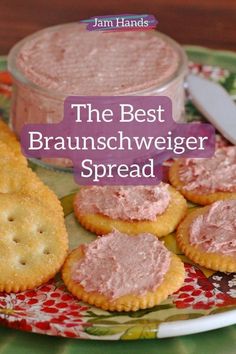 the best branchweiger spread recipe on a plate with crackers and dip