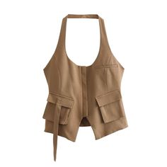 582512998-1 Chic Khaki Tops With Pockets, Fall Khaki Vest Top, Khaki Vest Top For Fall, Chic Brown Tops With Pockets, Mint Green Prom Dress, 18th Birthday Outfit, Autumn Street, Short Graduation Dresses, Prom Dresses With Pockets