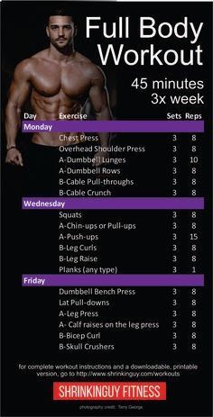 the full body workout plan for men is shown in purple, black and white colors