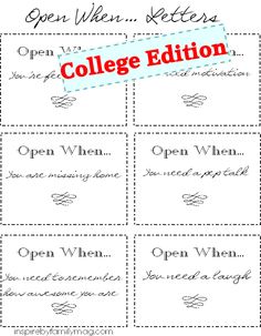 an open when, ketters college edition with the words open when, open when, open when and then