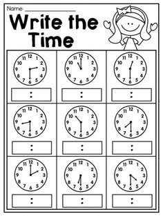 a worksheet for telling time to the hour