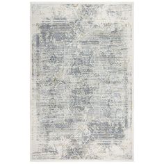 a gray and white rug with an abstract design