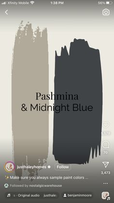 an iphone screen with two different colors and the text,'pasmina & midnight blue '