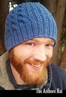 a man with a beard wearing a blue knitted hat and smiling at the camera