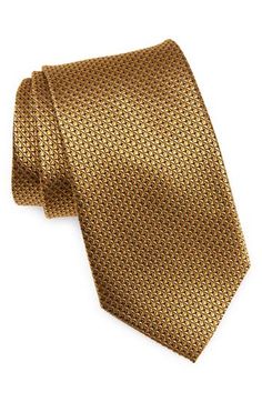 Small, neat textures bring understated detailing to a tie crafted from silk jacquard with the versatility to make it comfortable in any setting. 3 1/4" width; 58" length 100% silk Dry clean Imported Silk Ties For Work, Classic Silk Ties For Office, Gold Silk Tie For Formal Occasions, Gold Silk Formal Tie, Groom Wedding Attire, Tie Crafts, Gold Tie, Mens Tie, Gold Silk