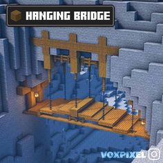 an image of a bridge in minecraft with the words hanging bridge on it's side