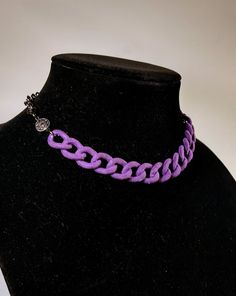 Purple Velvet Chunky chain statement choker, gunmetal finish, and amethyst round bead. I also do custom pieces, DM for inquiries. #gemstonejewelry #gemstonenecklaces #customjewelry #beadednecklace #gemstoneaccessories #necklace #witchy #giftforher #lapislazuli    Beads Flow ⭐ Trendy Purple Jewelry With Chain, Edgy Purple Jewelry As Gift, Edgy Purple Jewelry For Gift, Edgy Purple Jewelry For Gifts, Adjustable Trendy Purple Choker, Alloy Chunky Chain Choker Necklace, Handmade Purple Choker Necklace, Handmade Bohemian Purple Choker, Adjustable Purple Choker