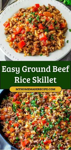 Easy Ground Beef Rice Skillet is a quick, one-pan meal with seasoned ground beef, tender rice, and fresh veggies. Perfect for a fast, satisfying dinner on busy nights! Ingredients: 1 lb ground beef 2 cups rice 1 cup mixed vegetables 1 cup beef broth A simple, flavorful skillet meal ready in no time