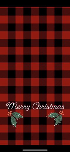 a red and black plaid christmas card with holly berries