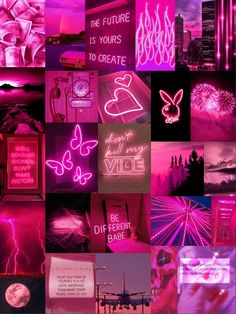 a collage of pink and purple images with the words love is in the air