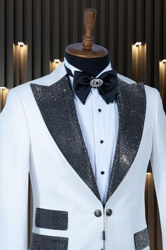 Unique Tuxedo Suit handmade, not a mass production product. The fabrics used to make the dress are selected carefully and are high quality. The dress will be made based on your measurements. Designer White Party Suits, Luxury White Suit For Evening, Designer Fitted Suits For Gala, Classic Fitted Suits For Gala, Luxury Tailored Wedding Dress, Luxury White Evening Suit, Luxury White Suit For Parties, Luxury White Party Suit, Unique Tuxedos