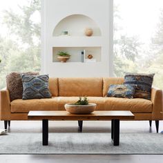 a living room scene with focus on the couch